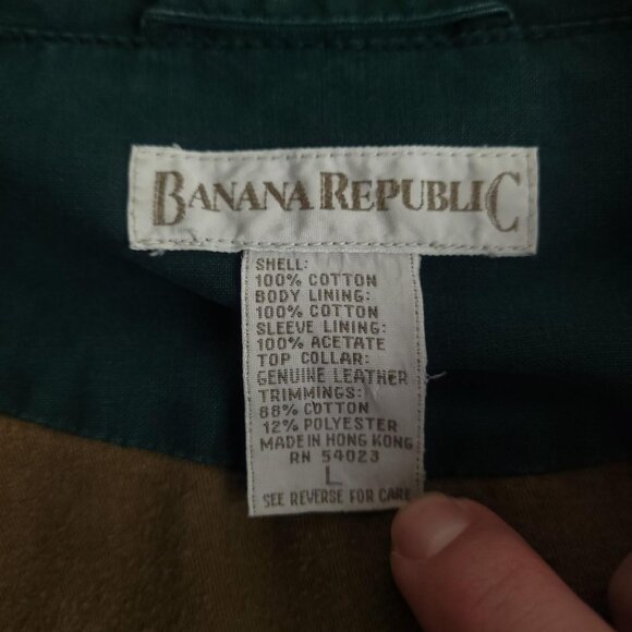 Vintage 90s Banana Republic forest green leather collar field chore barn coat - Picture 3 of 5